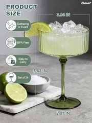 24Pcs Plastic Ribbed Martini Glasses – 10oz – Disposable – Champagne Green