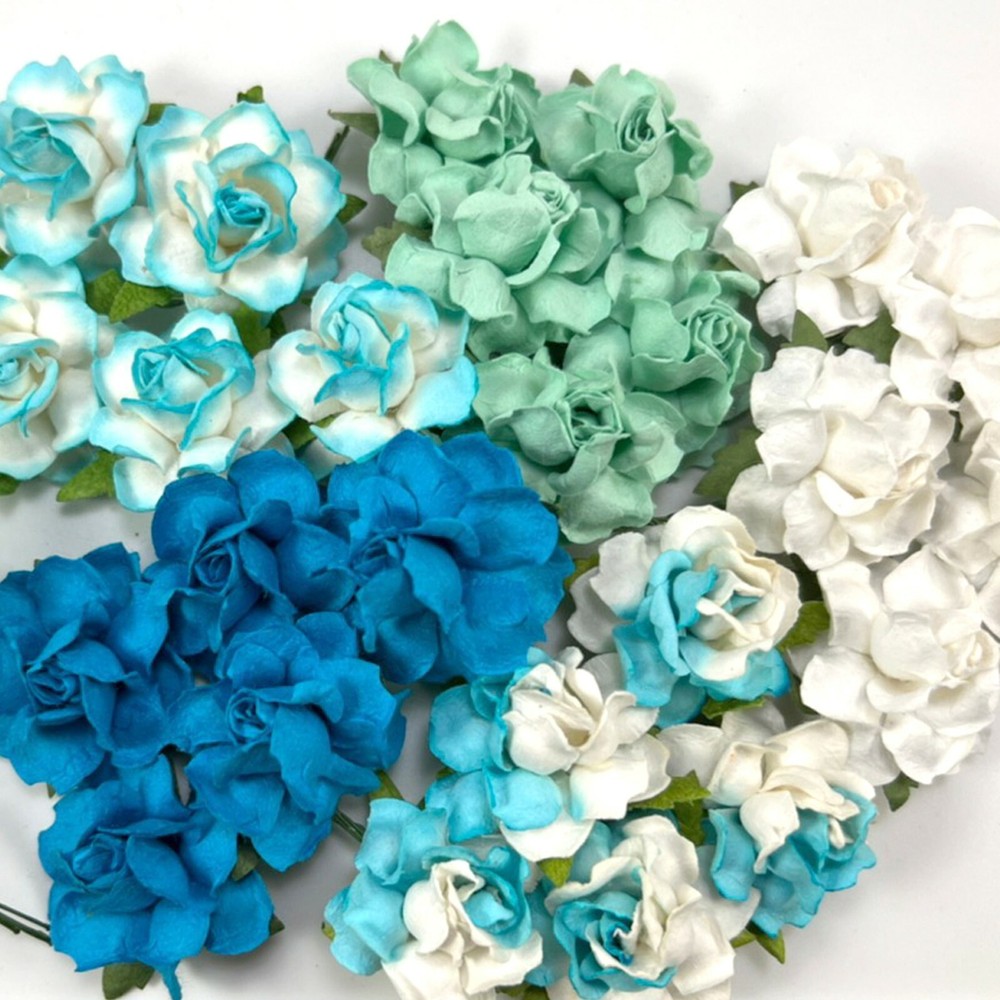 1-1/2″ or 3.75cm White+ Ocean blue Paper Flower Wedding Scrapbook Rose (R21-608)