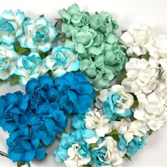 1-1/2″ or 3.75cm White+ Ocean blue Paper Flower Wedding Scrapbook Rose (R21-608)