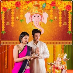 Indian Pooja Traditional Backdrop Indian Religious Festival Marigold 6×3.6ft