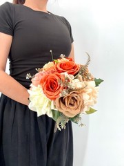 Coral & Peach Rose Bridal Bouquet, Silk Wedding Flowers, Burnt Orange, Wedding