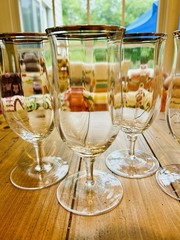 10 Strawberry Street • Windsor • 16oz • Water Goblets with Silver Band Set 4