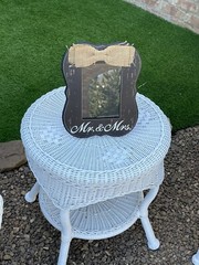 Mr & Mrs Wood Picture Frame Wedding Sign Black Distressed Burlap Bow Table Wall