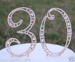 Large Rhinestone Golden Gold Crystal Thirty 30 Birthday Number Cake Topper Top