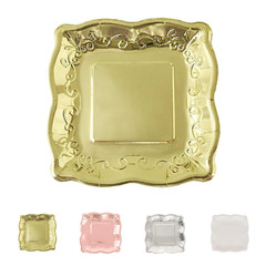 25 Square 7″ Paper Dessert Dinner Plates Scroll Design Rim Party Event Tableware