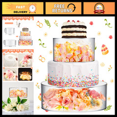 2 Pcs Clear Acrylic Cake Stands with LED Strings – Fillable Dessert Risers for P