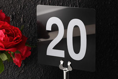 23084 1-100 Double Side Plastic Table Numbers, 4″ X 4″ Inch, Light Grey on Black