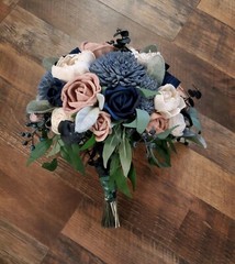 Mauve Navy Dusty Blue Sola Wood Cascading Bridal Bouquet and Wedding Flowers