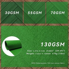 Green Carpet Runner for Party, 2.6X15ft, 130GSM Felt Non-Woven with Double-Si…
