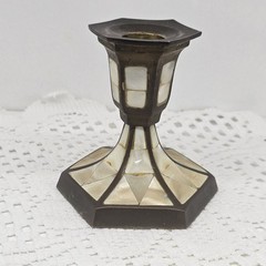 Vintage Brass & Mother of Pearl Inlay Candlestick Holder – Mid Century Boho