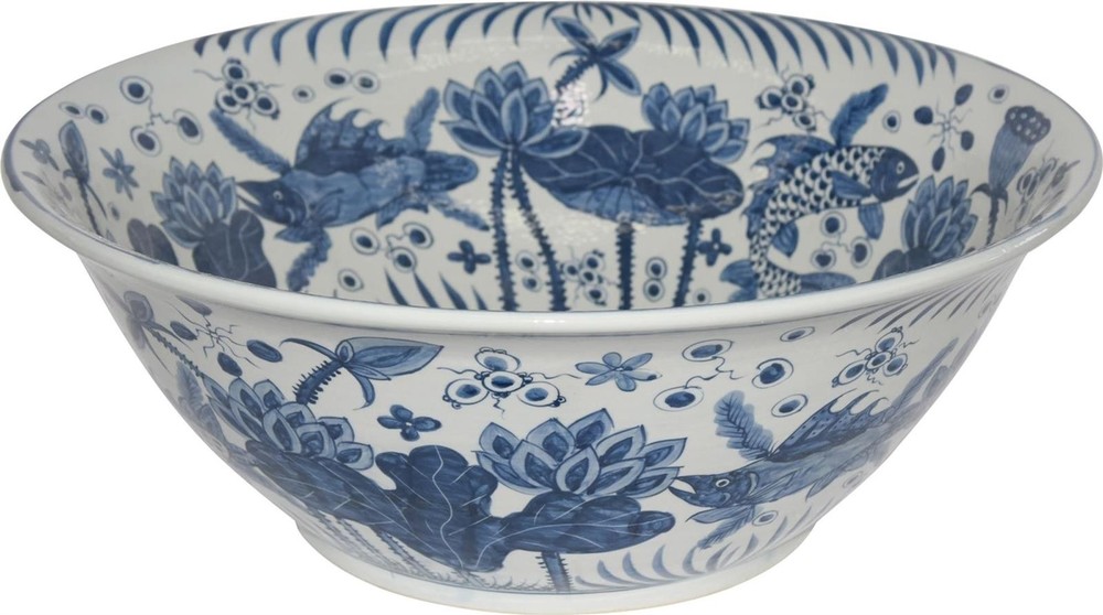 Handmade Blue and White Fish Bowl-Large Traditional Piece