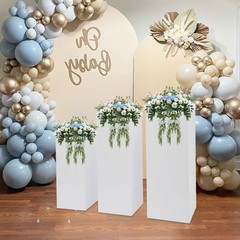 3 Pcs White Iron Display Pedestal Stands Square Free Standing Set