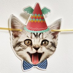 Happy Birthday Cat Banner Garland Funny Decor Cat Face Bday Party Bunting Dec…