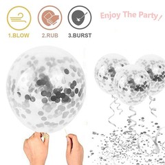 White Silver Confetti Latex Balloons, 50 12 Inch (Pack of 50),