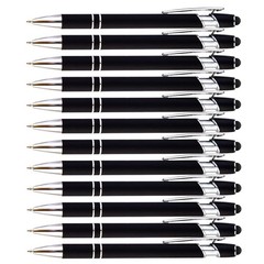 PASISIBICK 12-Piece Black Ballpoint Pen with Stylus Tip, 2 in 1 Stylish Metal…