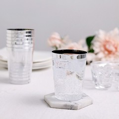 8 oz Plastic CLEAR SILVER Rim CUPS Disposable Tableware Party Wedding Supplies