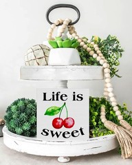 Summer Cherry Wooden Sign Life is Sweet Cherry Wooden Sign Art Blocks Desk De…