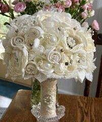 CLASSY Wedding Bouquet with Additional “Tossing”Bouquet~Pearls,Rhinestones,Lace