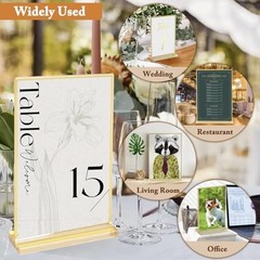 6 Pack 5×7 Inch Clear Acrylic Sign Holders, Double-Sided Gold Display 5″ × 7″