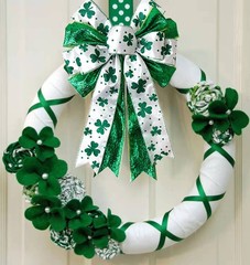 St Patricks Day Bow for Wreath approx: 11.4in x 19.6in/28cm x 50cm, White
