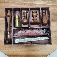 AUTHENTIC MODELS Victorian Seals & Sealing Wax Set Wood Brass + 12 Extra Wax