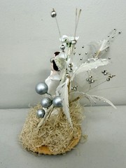 Vintage Wedding Cake Topper Bride and Groom Figures Chalkware Floral Arch