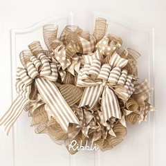 Poly Burlap Mesh Ribbon, 10 inch x 30 feet(10Yard), Natural with Beige/Natural