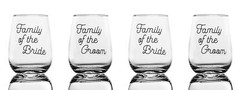 4-Pack Wedding Wine Glasses w/Decal “Family of the Bride” “Family of the Groom”