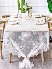 60×120 Inch Gorgeous Lace Tablecloth Overlay Rose Vintage 60Wx120L White