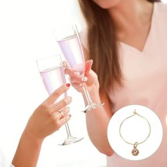 14Pcs 14 Colors Golden Wine Glass Charm, Flat Round Wine Glass Charm,