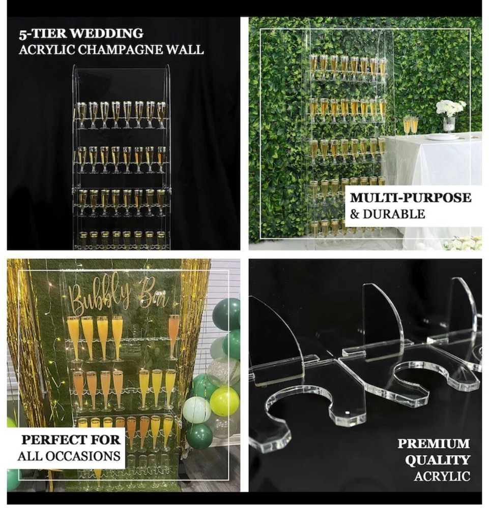 5-Tier Clear Acrylic Wine Glass Stemware Rack, 40 Champagne Flute Holder 5ft
