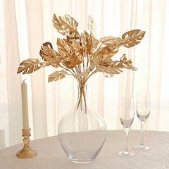 4 GOLD Metallic Artificial Monstera Leaves Bushes Party Events Decorations