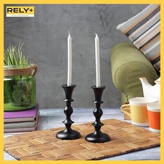 Black Candle Holders Set of 2 – Decorative Taper Candles for Matte