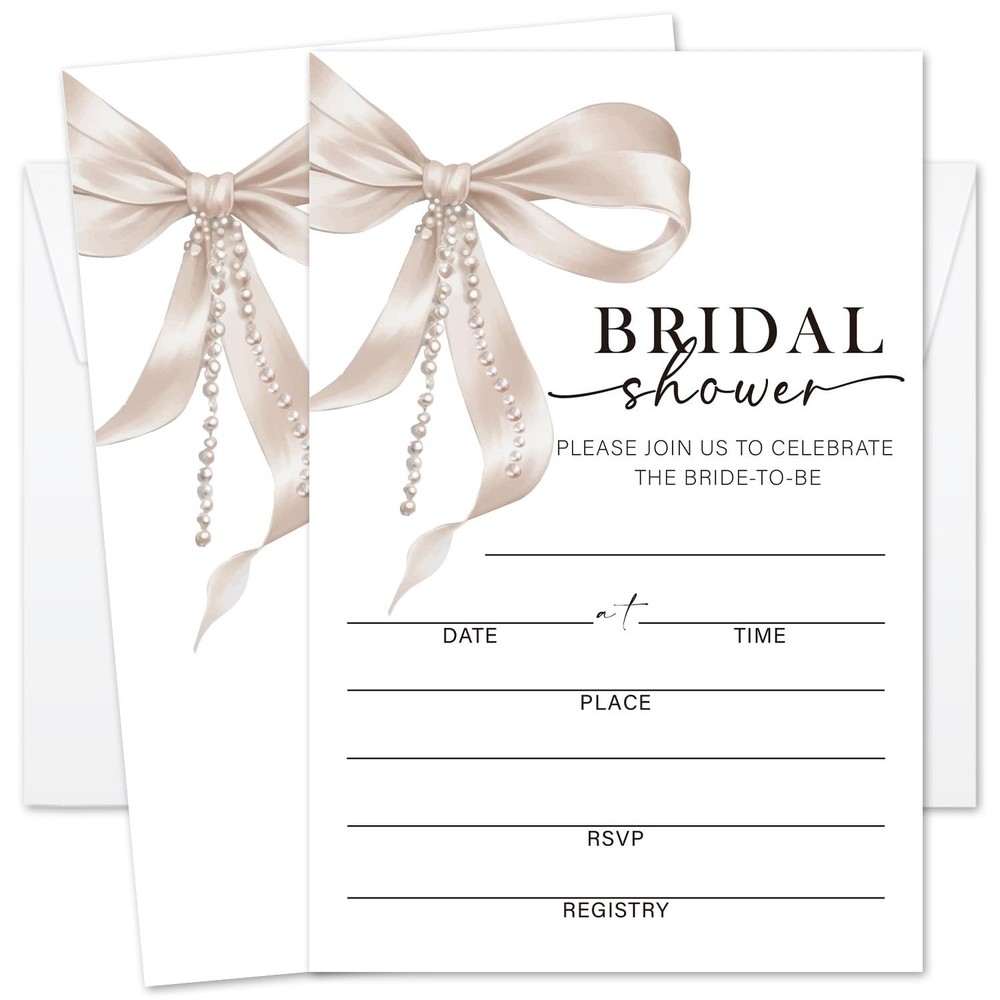 GOODBANER Pearls Bridal Shower Invitations, Pink Bow 4 x 6 inches, pink
