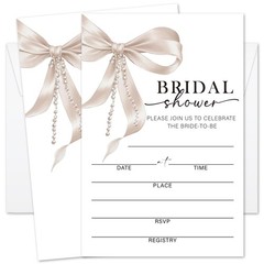 GOODBANER Pearls Bridal Shower Invitations, Pink Bow 4 x 6 inches, pink