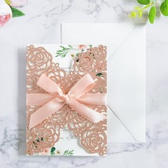 25PK Rose Gold Glitter Laser Cut Wedding Invitations – Perfect for All Occasions