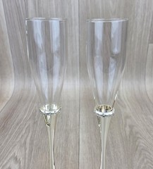 Lenox Devotion Flute Glass Pair Silver Plated 10″ Wedding Decorative w/Box READ