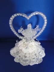 New Elegant Wedding Blown Glass with Heart, birdbath and birds Caketop #46