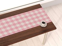 Linen Easter Pink and White Buffalo Check Plaid Table Runner Gingham 13″ x 72″