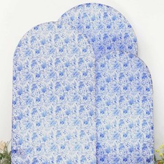 3 WHITE BLUE Chinoiserie Floral Satin Round Top Backdrop STAND COVERS Set Party