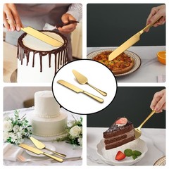 Wedding Cake Knife and Server Set, Gold Titanium Plating Stainless Steel Cake…