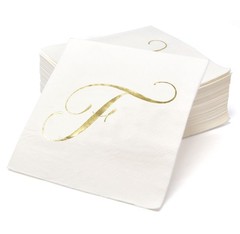 100 Monogram Letter F Cocktail Napkins Gold Foil Initial Disposable Paper Ele…