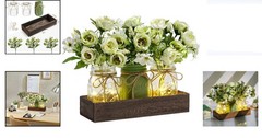 Charming 3-Pc Mason Jar Table Decor Set with Eco-friendly Wood Tray & LED Lights