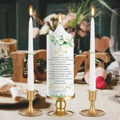 3 Unity Floral Candles for Wedding Ceremony Set with Gold Candle Holders, Bib…