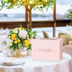 Pink Card Box Party Gift Paper Holder Rose Gold Foil Design Wedding Receptions