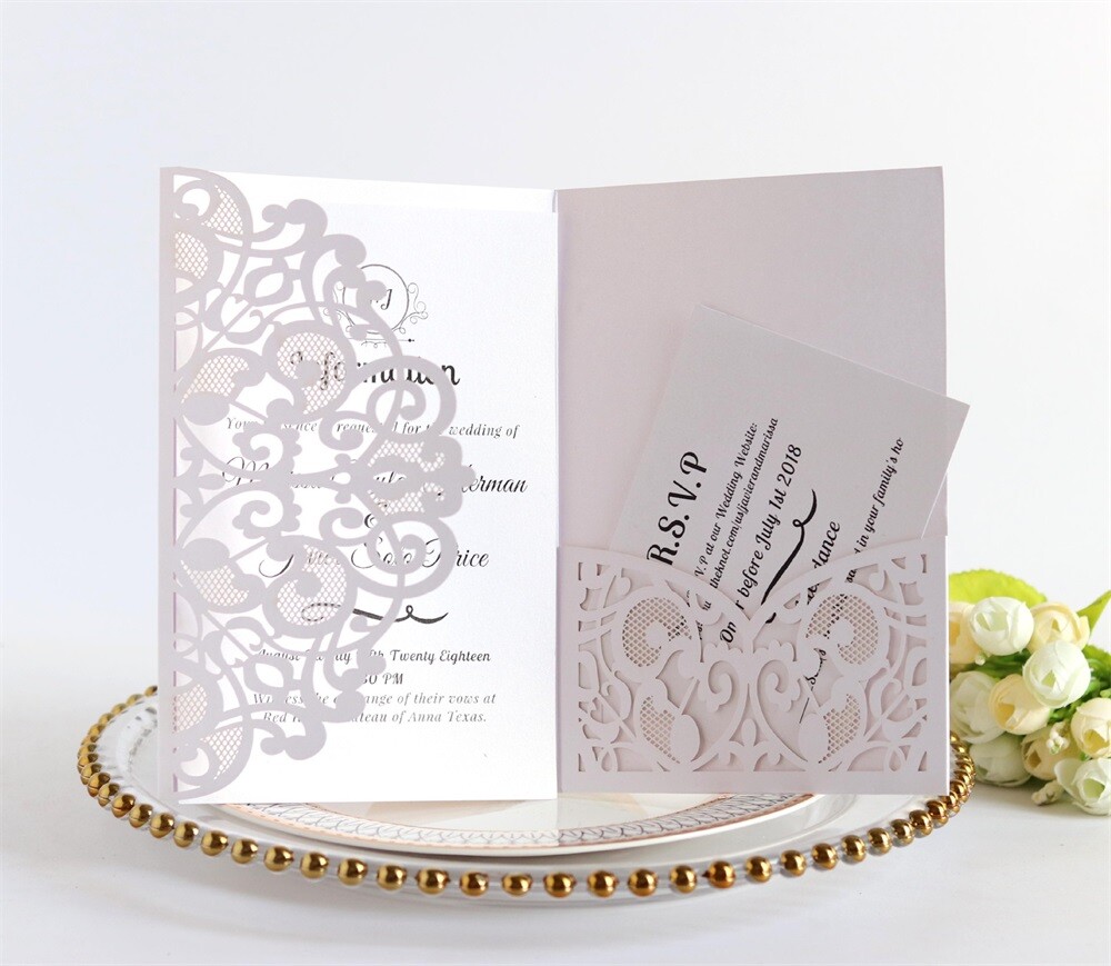 50PCS Wedding Invitation Card Personalized Laser Cut Romantic Party Floral Lace