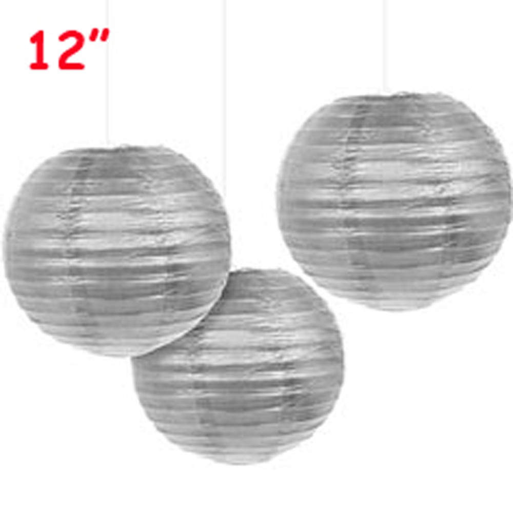 12 Silver 12″ Paper Chinese Lantern Lamp Shade Wedding Party Decoration Supplies