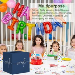 8.7 Inch Navy Blue Silver Foil Paperboard Card Box Birthday Wedding Raffle