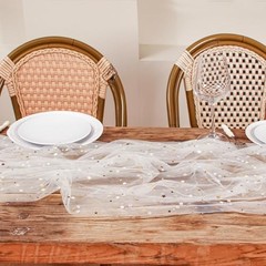 Gold Sequin Gauze Table Runner Whit Star 10FT,Sheer Tulle 10ft x 1pcs White
