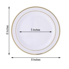 Plastic WHITE with Gold Rim 8″ PLATES Disposable Party Wedding WHOLESALE